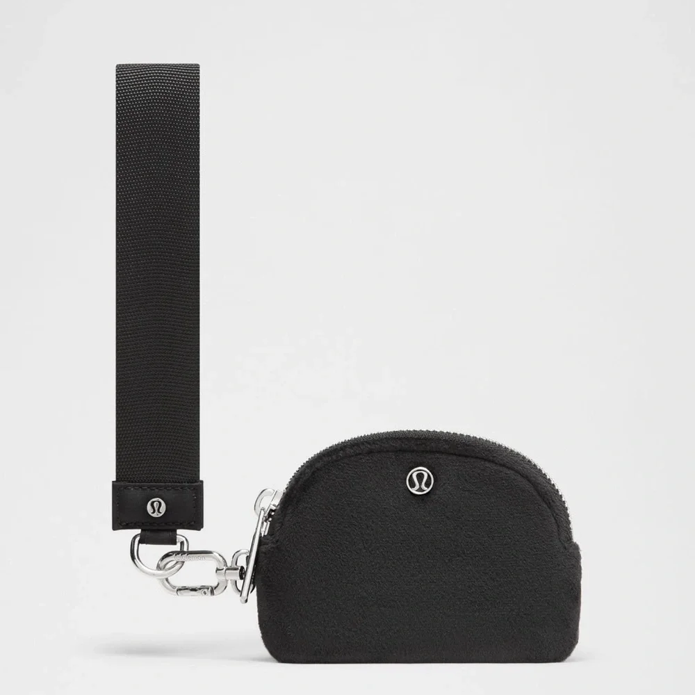 lululemon Dual Pouch Wristlet Black L Monogram Velvet Detachable Coin Wallet NWT